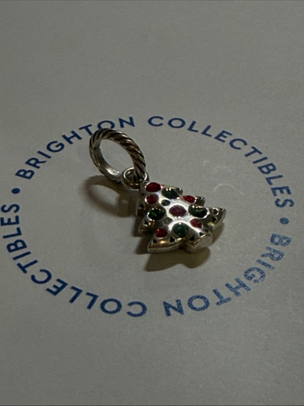 🎄 BRIGHTON RETIRED CHARM! ‘Tinsle’ Christmas Tree Silver Charm Crystal Accents
